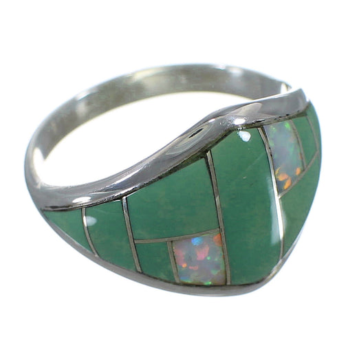Silver Turquoise And Opal Southwestern Ring Size 5-3/4 AX52403